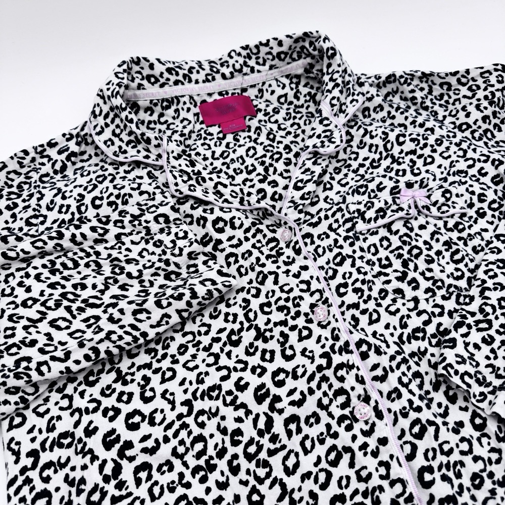 Victoria's Secret Leopard Print Button‎ Up Nightgown Sleep Shirt Cinch Waist Med